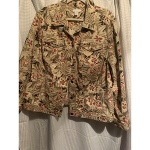 Charter Club Woman 2x Cotton Natural Stretch Tan‎ Floral Blazer Jacket